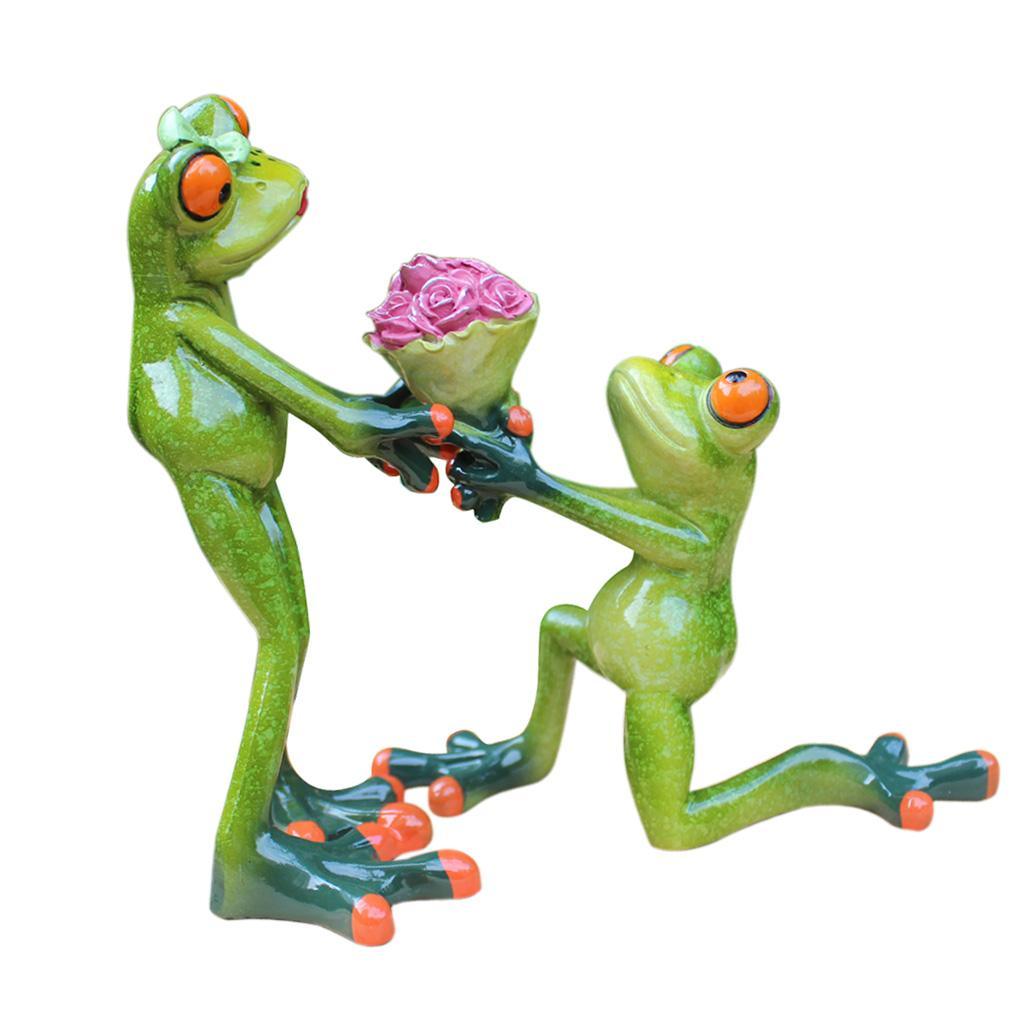 Maxbell Frog Decoration Animal Resin Crafts Lay Flowers Figurines Kawaii Crafts Wedding Decoration Love Cute Couple Figurine - Aladdin Shoppers