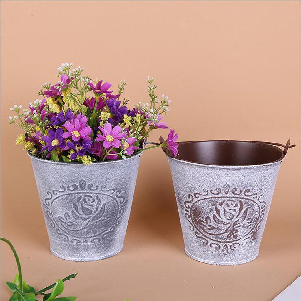 Maxbell Galvanized Metal Storage Buckets Retro Rustic Flower Bucket for Countertop Balcony Garden Yard Decor - Aladdin Shoppers