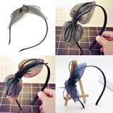 Maxbell Girls Sweet Bunny Silk Tulle Leather Knot Bow knotted Hair Hoop Black - Aladdin Shoppers