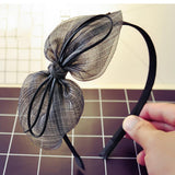 Maxbell Girls Sweet Bunny Silk Tulle Leather Knot Bow knotted Hair Hoop Black - Aladdin Shoppers