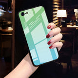 Maxbell Green Gradient Blue Tempered Glass Back Cover Phone Case for iPhone 7 8G - Aladdin Shoppers
