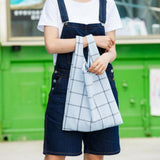 Maxbell Handheld Portable Cotton Linen Food Picnic Partysu Lunch Bag Light Blue Grid - Aladdin Shoppers