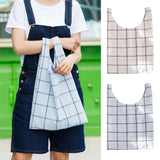 Maxbell Handheld Portable Cotton Linen Food Picnic Partysu Lunch Bag Light Blue Grid