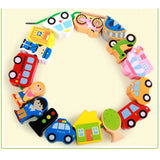 Maxbell Kids Baby Wooden 16pieces Cartoon Threading Beads Lacing Educational Game Toys - City