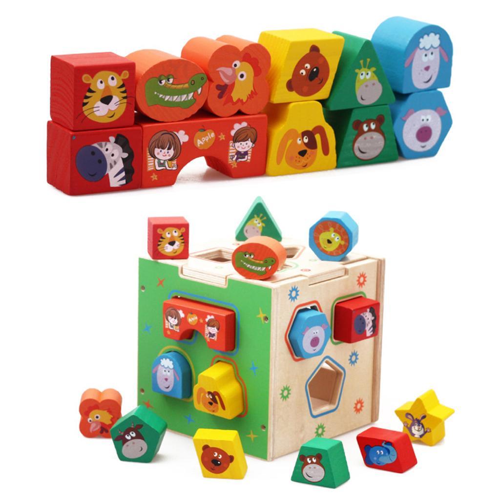 Maxbell Kids Cute Animal Shape Sorting Cube Wooden Educational Montessori Toys Gift - Aladdin Shoppers