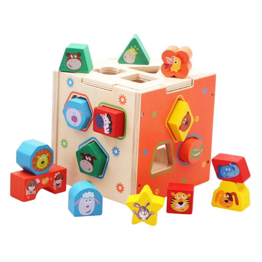 Maxbell Kids Cute Animal Shape Sorting Cube Wooden Educational Montessori Toys Gift - Aladdin Shoppers