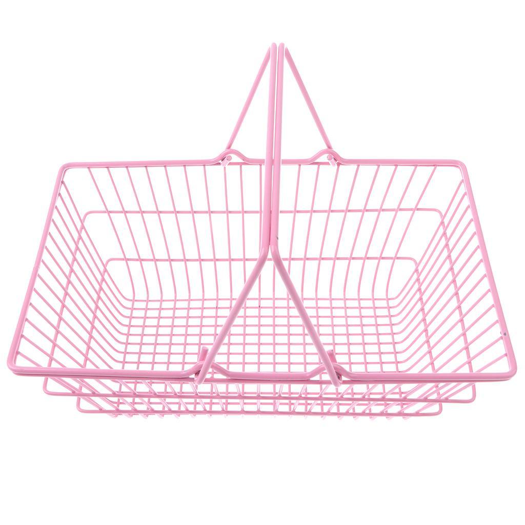 Maxbell Kids Mini Metal Supermarket Shopping Basket For Kitchen Fruit Vegetable Food Grocery Storage Pretend Play Tools Toy Gifts Pink L - Aladdin Shoppers