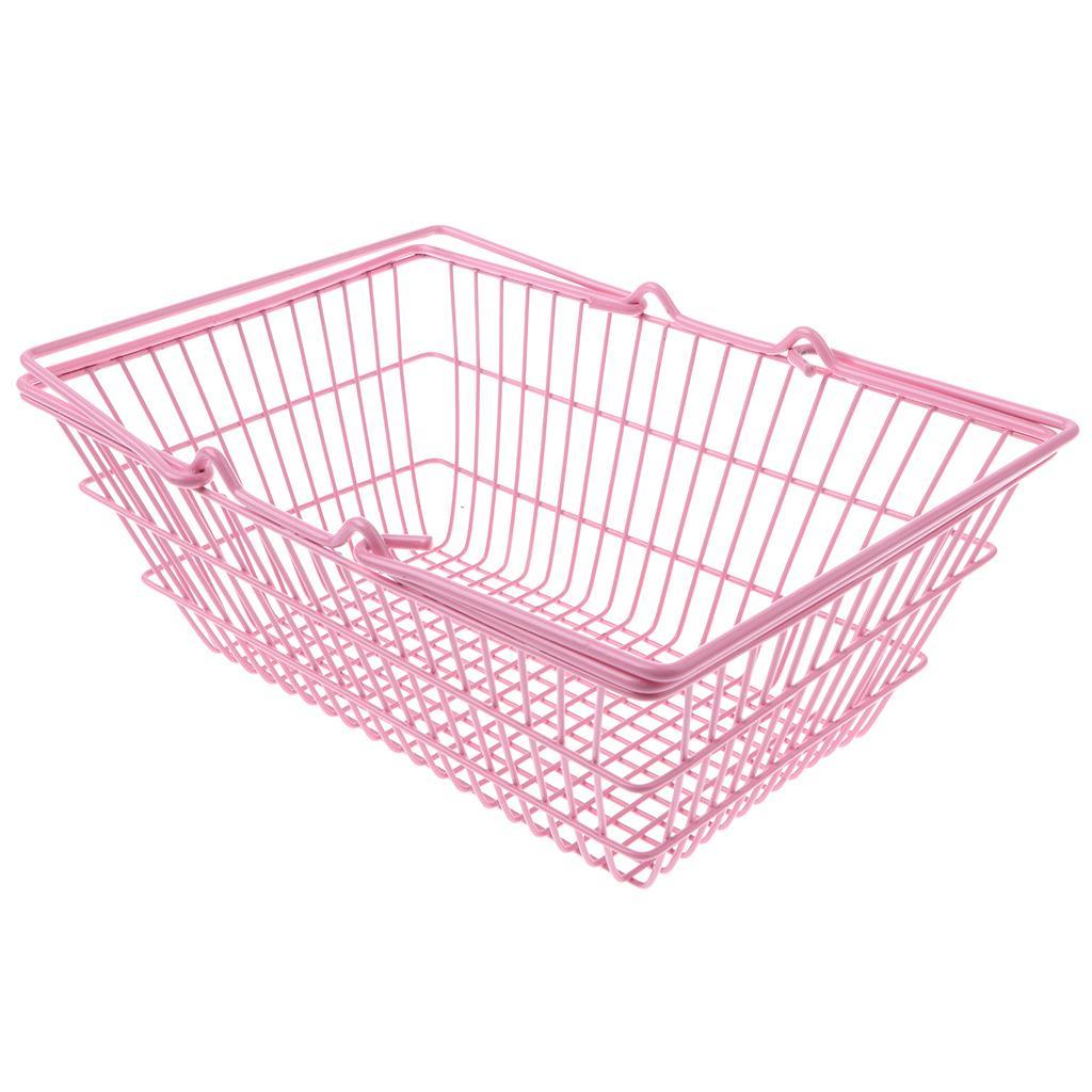 Maxbell Kids Mini Metal Supermarket Shopping Basket For Kitchen Fruit Vegetable Food Grocery Storage Pretend Play Tools Toy Gifts Pink L - Aladdin Shoppers