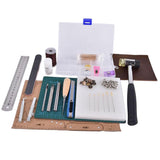 Maxbell Leather Craft Punch Tools Kit Stitching Carving Working Sewing Saddle Groover Leather Rivets Snap Buttons A5 Cutter Mat Rubber hammer Steel Ruler Tool Set - Aladdin Shoppers