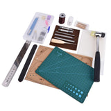 Maxbell Leather Craft Punch Tools Kit Stitching Carving Working Sewing Saddle Groover Leather Rivets Snap Buttons A5 Cutter Mat Rubber hammer Steel Ruler Tool Set - Aladdin Shoppers