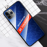 Maxbell Luxury Glass NEVER GIVE UP BE YOURSELF Phone Case for iPhone 11 Blue 6.5inch - Aladdin Shoppers