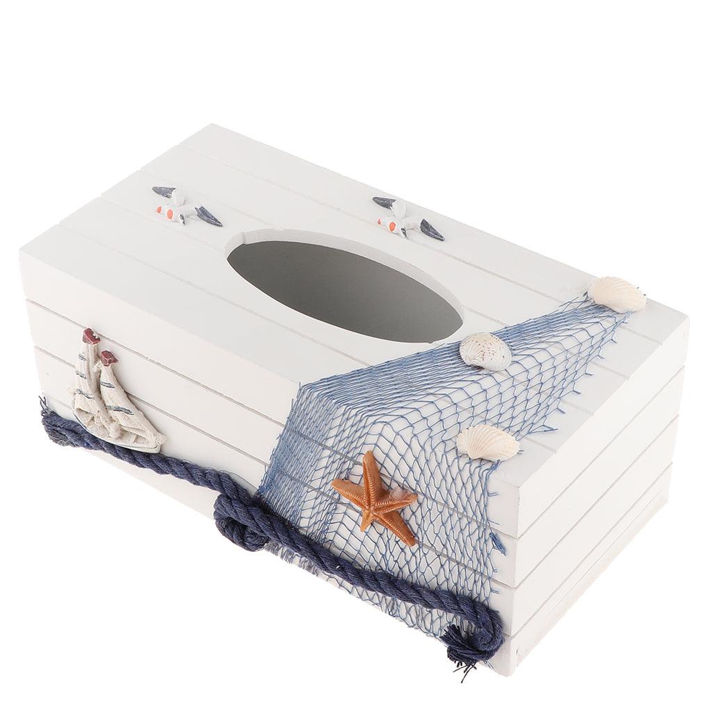 Maxbell Mediterranean Vintage Creative Tissue Box Wooden Sea Shell Tissue Holder C - Aladdin Shoppers