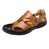 Maxbell Men Breathable Faux Leather Outdoor Non-Slip Beach Shoes Slippers 44 Brown - Aladdin Shoppers