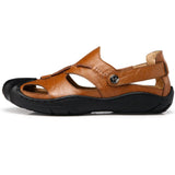 Maxbell Men Breathable Faux Leather Outdoor Non-Slip Beach Shoes Slippers 44 Brown - Aladdin Shoppers