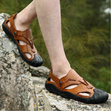 Maxbell Men Breathable Faux Leather Outdoor Non-Slip Beach Shoes Slippers 44 Brown - Aladdin Shoppers