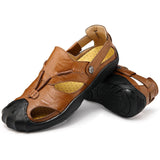 Maxbell Men Breathable Faux Leather Outdoor Non-Slip Beach Shoes Slippers 44 Brown - Aladdin Shoppers