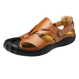 Maxbell Men Breathable Faux Leather Outdoor Non-Slip Beach Shoes Slippers 44 Brown - Aladdin Shoppers