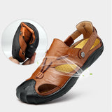 Maxbell Men Breathable Faux Leather Outdoor Non-Slip Beach Shoes Slippers 44 Brown - Aladdin Shoppers