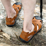 Maxbell Men Breathable Faux Leather Outdoor Non-Slip Beach Shoes Slippers 44 Brown - Aladdin Shoppers