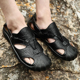 Maxbell Men Breathable Faux Leather Outdoor Non-Slip Beach Shoes Slippers 45 Black - Aladdin Shoppers