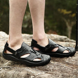 Maxbell Men Breathable Faux Leather Outdoor Non-Slip Beach Shoes Slippers 45 Black - Aladdin Shoppers