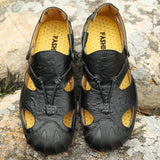 Maxbell Men Breathable Faux Leather Outdoor Non-Slip Beach Shoes Slippers 45 Black - Aladdin Shoppers