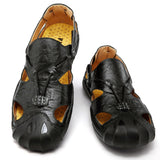Maxbell Men Breathable Faux Leather Outdoor Non-Slip Beach Shoes Slippers 45 Black