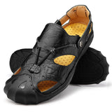 Maxbell Men Breathable Faux Leather Outdoor Non-Slip Beach Shoes Slippers 45 Black - Aladdin Shoppers