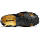 Maxbell Men Breathable Faux Leather Outdoor Non-Slip Beach Shoes Slippers 45 Black - Aladdin Shoppers