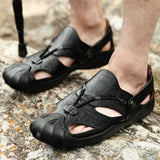 Maxbell Men Breathable Faux Leather Outdoor Non-Slip Beach Shoes Slippers 45 Black - Aladdin Shoppers