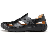 Maxbell Men Breathable Faux Leather Outdoor Non-Slip Beach Shoes Slippers 45 Black - Aladdin Shoppers