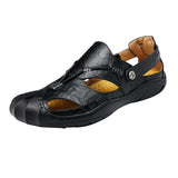 Maxbell Men Breathable Faux Leather Outdoor Non-Slip Beach Shoes Slippers 45 Black - Aladdin Shoppers