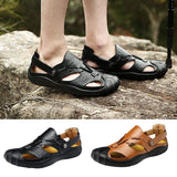 Maxbell Men Breathable Faux Leather Outdoor Non-Slip Beach Shoes Slippers 45 Black - Aladdin Shoppers