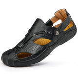 Maxbell Men Breathable Faux Leather Outdoor Non-Slip Beach Shoes Slippers 45 Black - Aladdin Shoppers