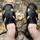 Maxbell Men Breathable Faux Leather Outdoor Non-Slip Beach Shoes Slippers 45 Black - Aladdin Shoppers