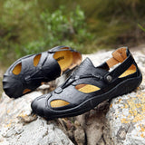 Maxbell Men Breathable Faux Leather Outdoor Non-Slip Beach Shoes Slippers 45 Black - Aladdin Shoppers