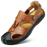 Maxbell Men Breathable Faux Leather Outdoor Non-Slip Beach Shoes Slippers 45 Brown - Aladdin Shoppers