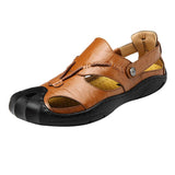 Maxbell Men Breathable Faux Leather Outdoor Non-Slip Beach Shoes Slippers 45 Brown