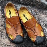 Maxbell Men Breathable Faux Leather Outdoor Non-Slip Beach Shoes Slippers 45 Brown - Aladdin Shoppers
