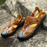 Maxbell Men Breathable Faux Leather Outdoor Non-Slip Beach Shoes Slippers 45 Brown - Aladdin Shoppers