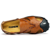 Maxbell Men Breathable Faux Leather Outdoor Non-Slip Beach Shoes Slippers 45 Brown - Aladdin Shoppers