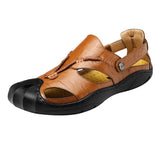 Maxbell Men Breathable Faux Leather Outdoor Non-Slip Beach Shoes Slippers 45 Brown - Aladdin Shoppers