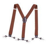 Maxbell Mens Y-Back Adjustable Elastic Suspenders 6 Clip-on Braces Belt Brown