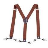 Maxbell Mens Y-Back Adjustable Elastic Suspenders 6 Clip-on Braces Belt Brown - Aladdin Shoppers