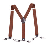 Maxbell Mens Y-Back Adjustable Elastic Suspenders 6 Clip-on Braces Belt Brown - Aladdin Shoppers