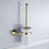 Maxbell Metal Antique Gold Brass Bathroom Toilet Brush Holder Brush with Ceramic Cup - Aladdin Shoppers