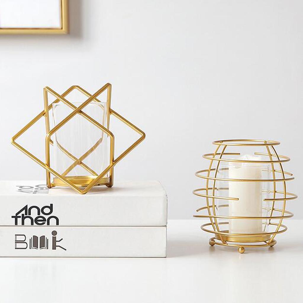 Maxbell Metal Wire Golden Candle Cup Holder for Living Room Decor Photo Prop Sqare - Aladdin Shoppers