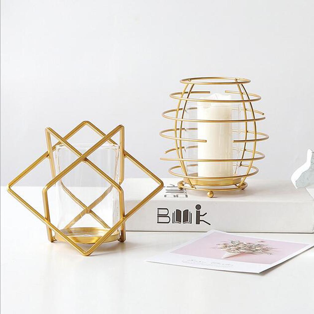 Maxbell Metal Wire Golden Candle Cup Holder for Living Room Decor Photo Prop Sqare - Aladdin Shoppers
