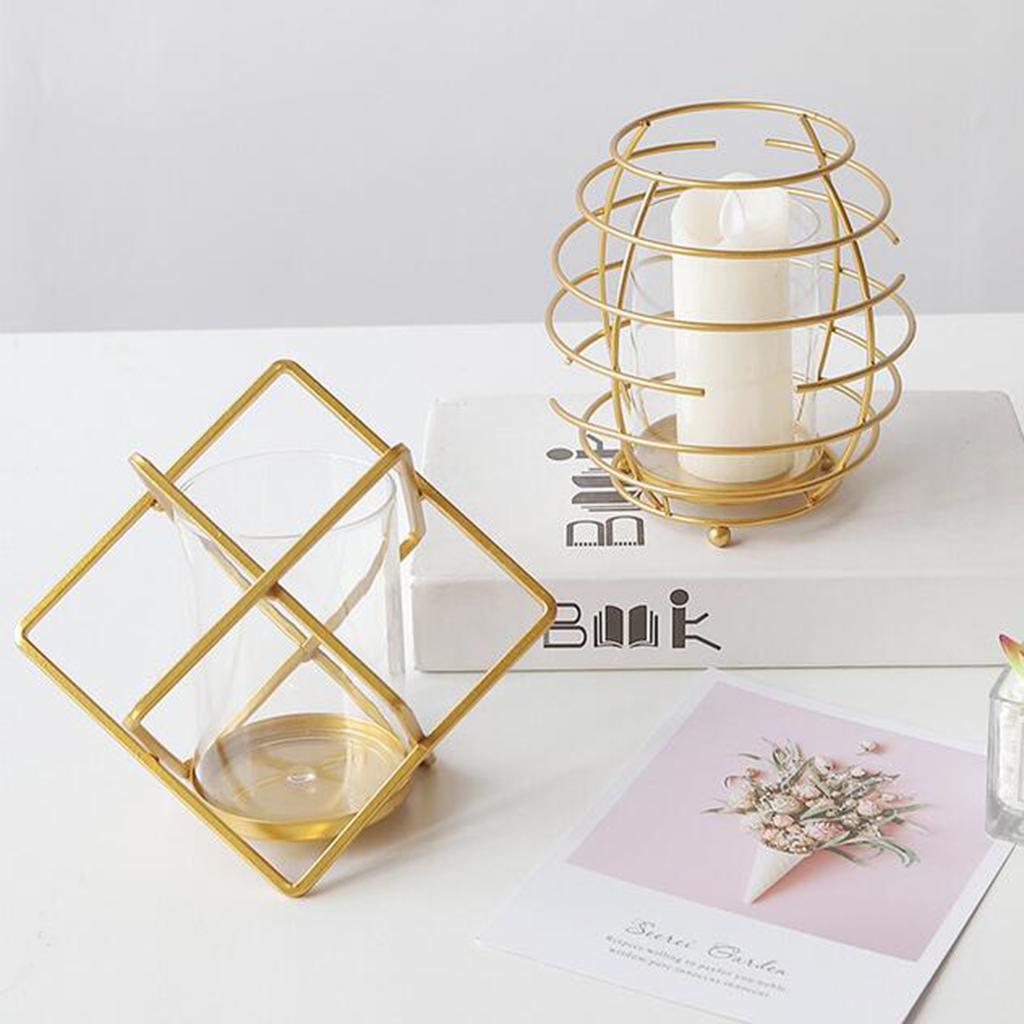 Maxbell Metal Wire Golden Candle Cup Holder for Living Room Decor Photo Prop Sqare - Aladdin Shoppers
