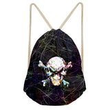 Maxbell Multi-Function Drawstring Bag Storge Bag Skull Gym Travel Backpack Black&White - Aladdin Shoppers